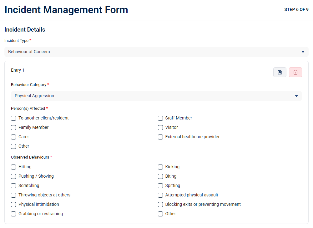 Behaviour of Concern Form