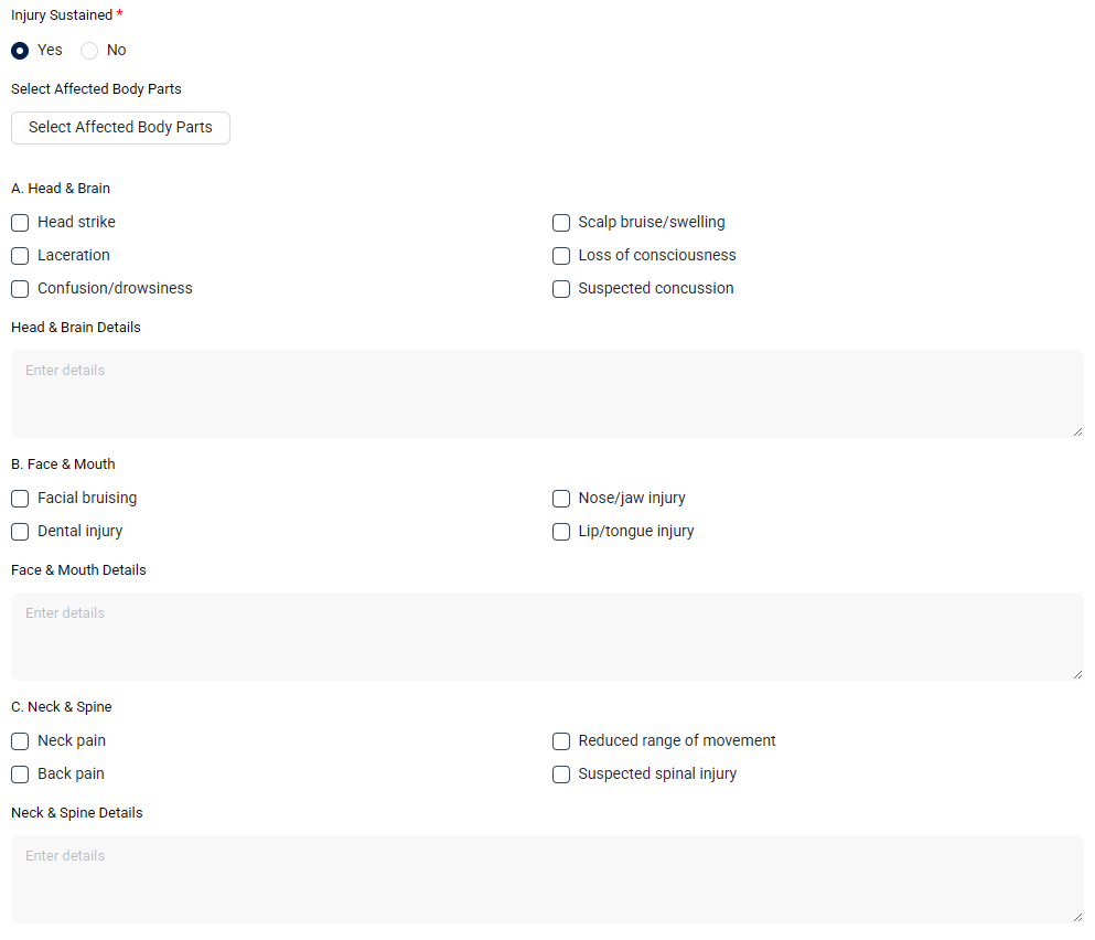 Injury Assessment Form